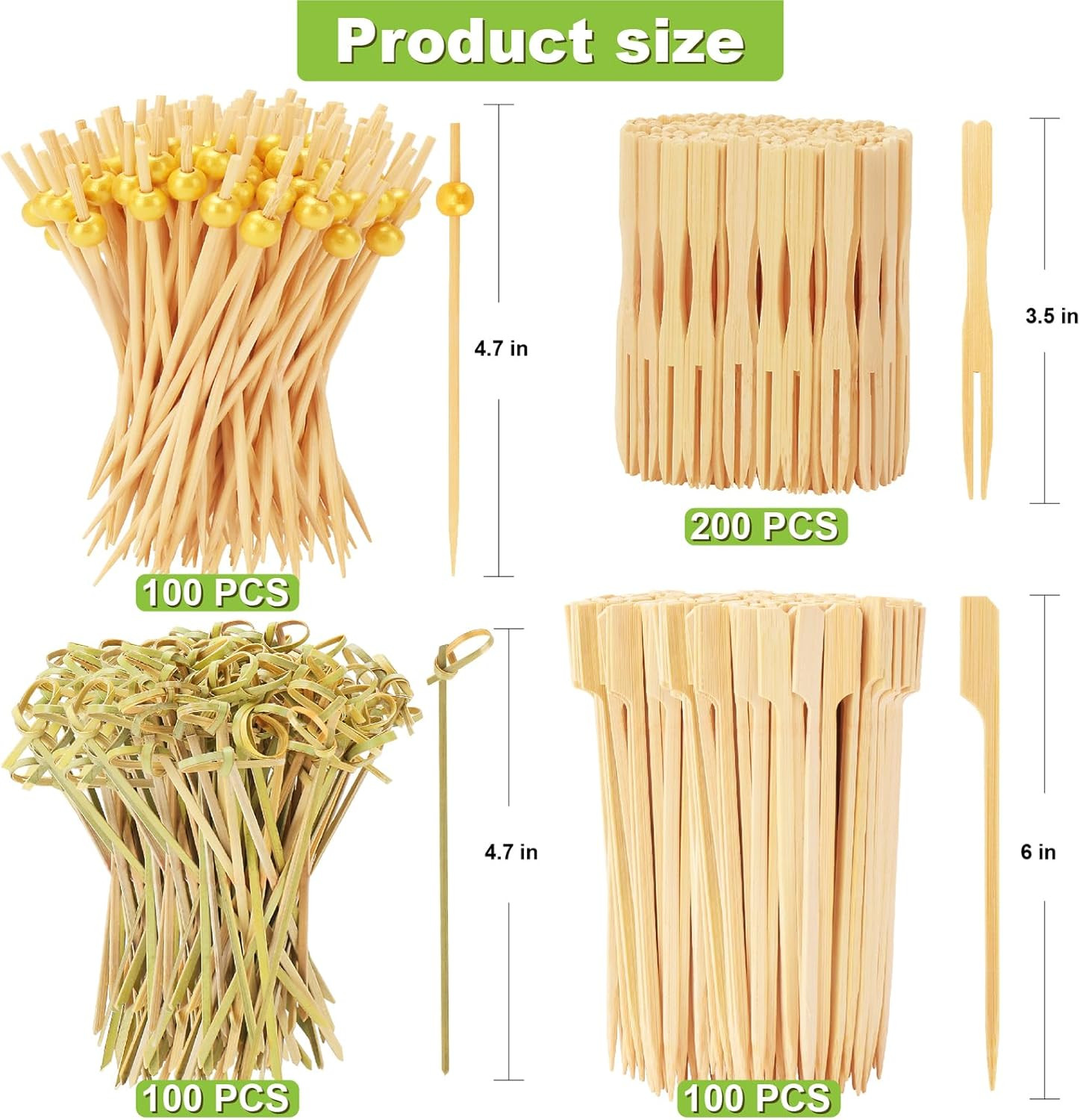 500PCS Cocktail Picks Kit, 4 Styles Fancy Toothpicks for Appetizers, 3 Sizes Lon