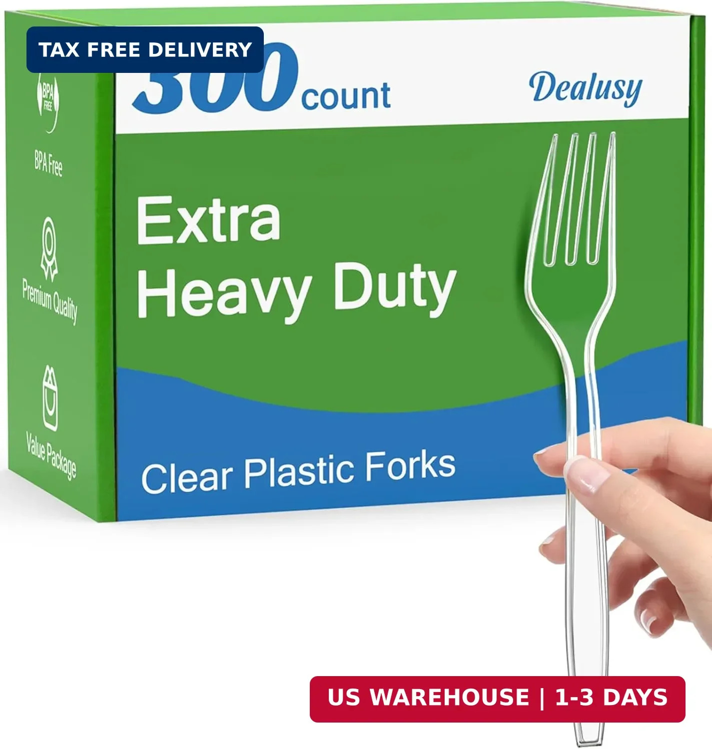 Dealusy 300 Count Extra Heavy Duty Clear Plastic Forks Disposable, BPA-Free, Hea