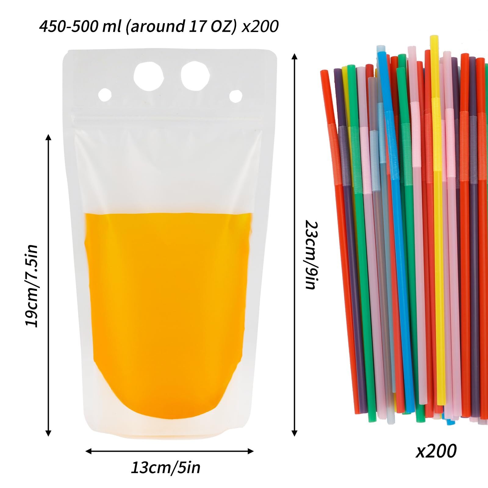 200pcs Drink Pouches Drink Pouches With 200 Straws Juice Pouches Smoothie Pouche