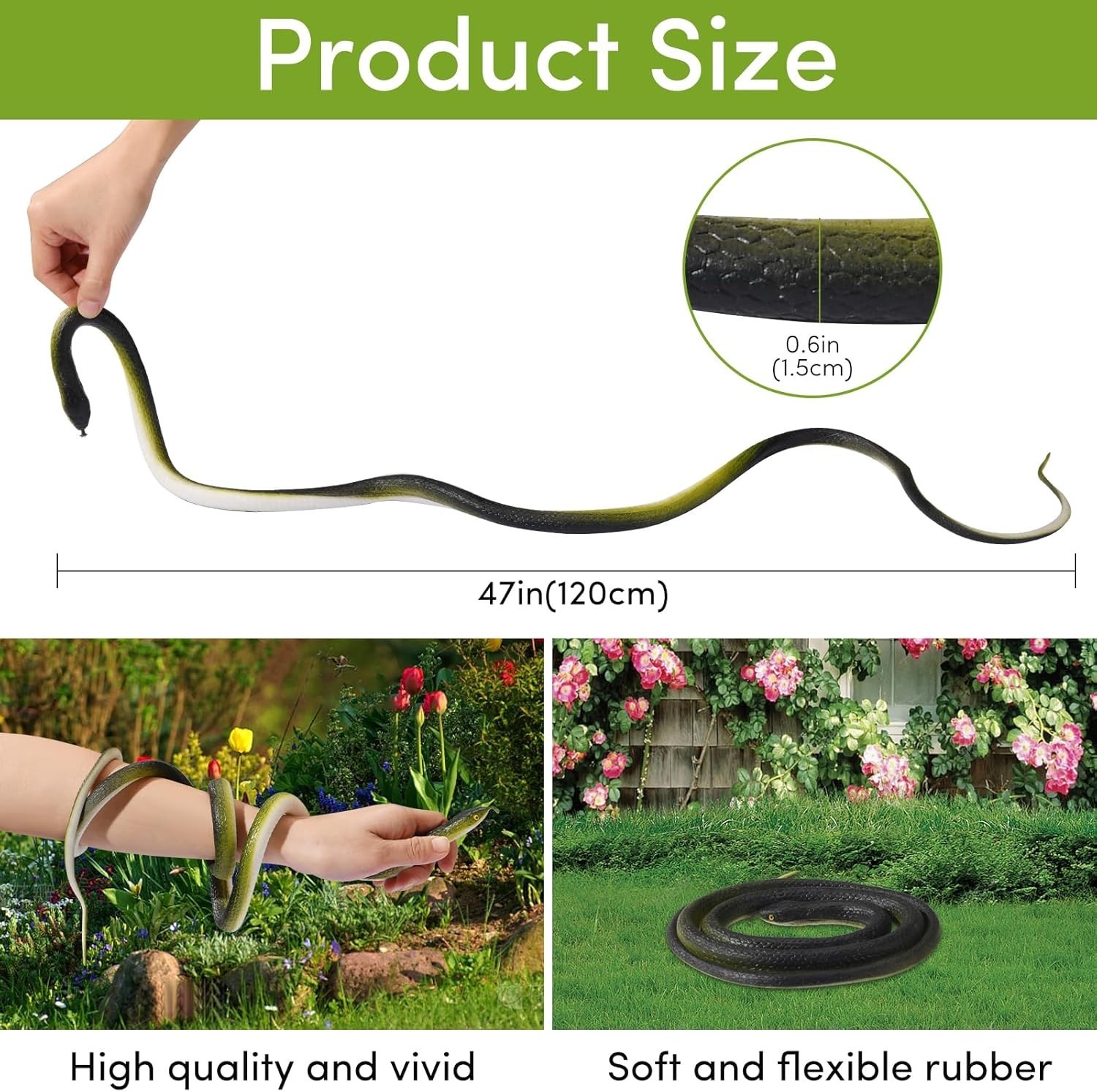 Fake Snake, Rubber Snake Prank with String and Clip, Realistic Rubber Snake P…
