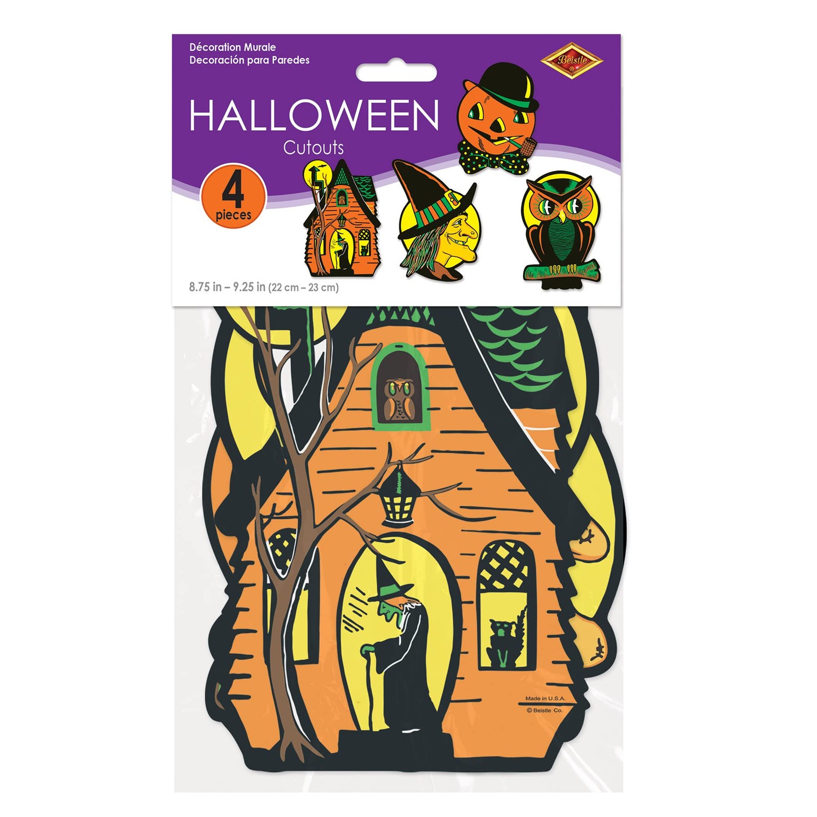 Beistle Vintage Halloween Cutouts 4-Count – 8.5″ – 9.25″, Multi Color