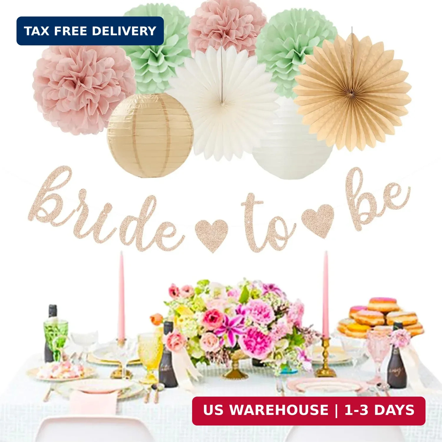 Sage-Green Pink-Beige Bridal-Shower Party-Decorations – 36pcs Bride to Be Banner
