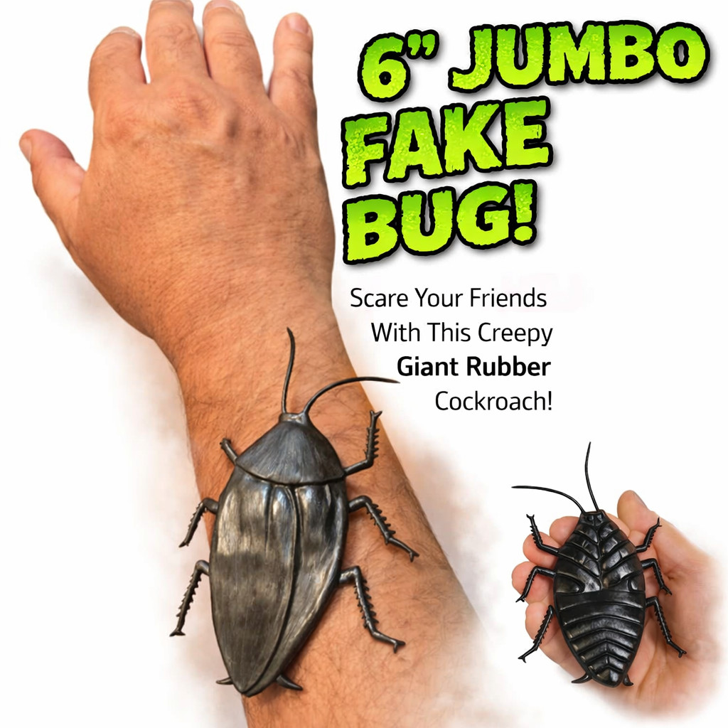 JUMBO COCKROACH 6″ Giant Rubber Fake Bug Prank Joke Gag Funny Roach Halloween