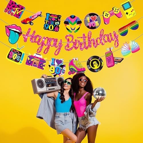 90s Theme Birthday Party Banners Retro 1990s Birthday Party Decorations Retro St