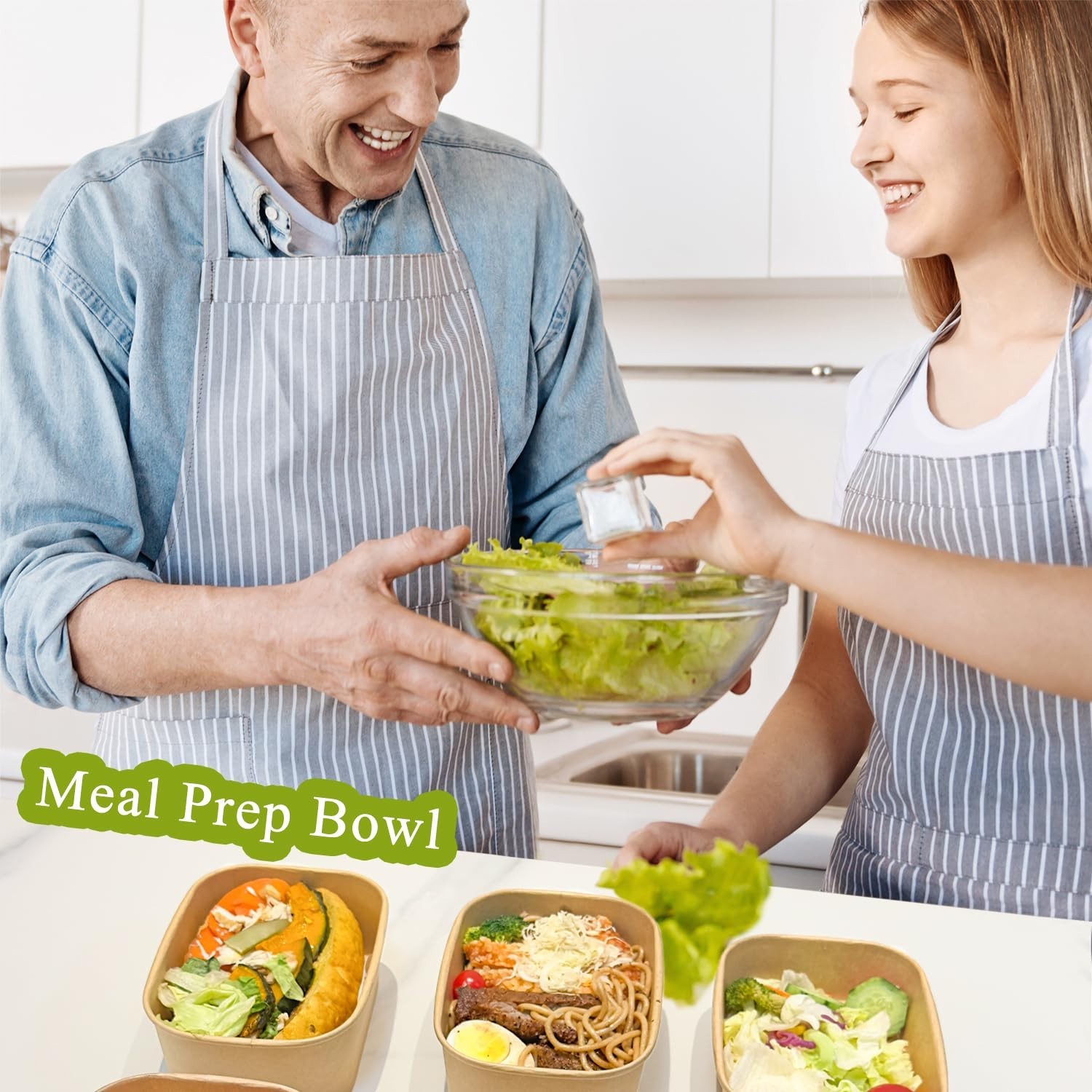 50 Disposable Paper Bowls with Lids – 35oz Meal Prep Containers, 50 Forks & 100