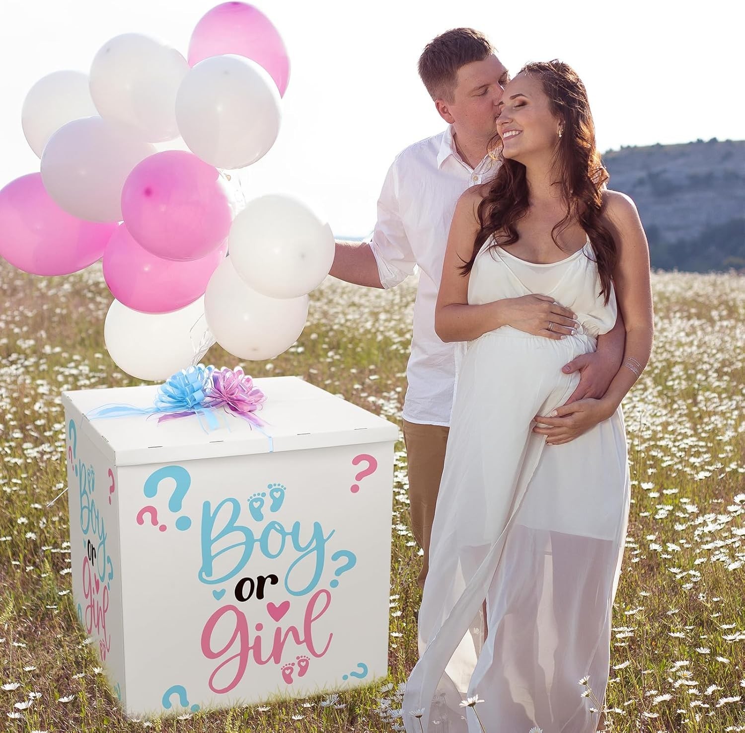 28in Jumbo Gender Reveal Gift Box Kit with Oversized Box Giant Pull Bows Boy …