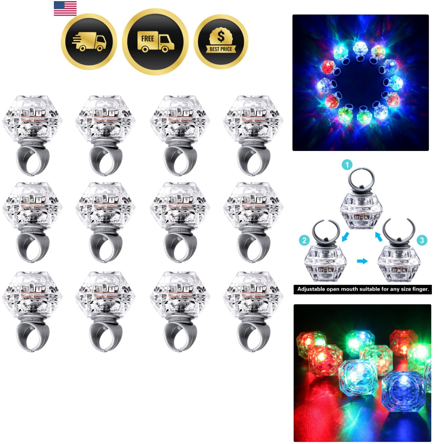 Light Up Rings Bachelorette Party Favors 13pcs Flashing LED Diamond Bling