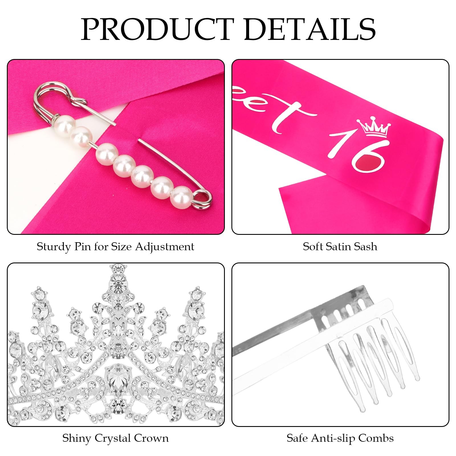 Casoty 16th Birthday Sash and Tiara Set for Girls – Sweet 16 Decorations With…