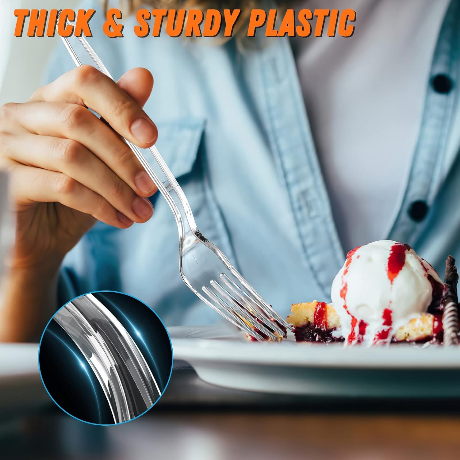 7.1″ Clear Plastic Forks Heavy Duty with Heat Resistant & BPA Free, Solid and