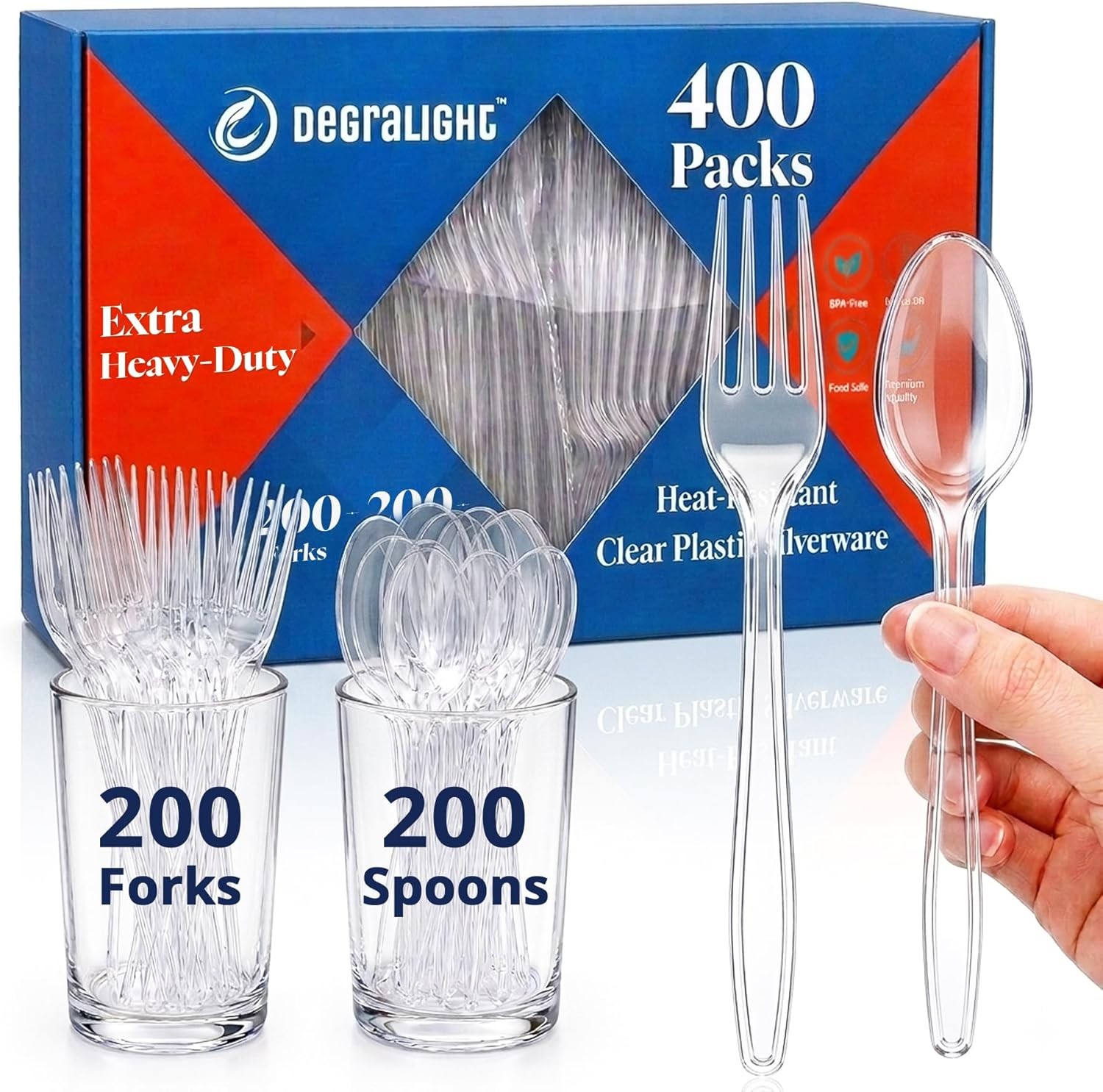 400 Count] Plastic Silverware Set, Extra Heavy Duty Plastic Forks and Spoons,
