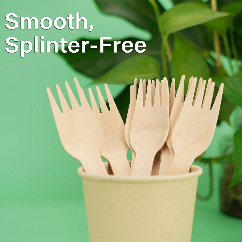 100 Pack Wooden Disposable Forks Biodegradable Wood Cutlery For Parties Catering