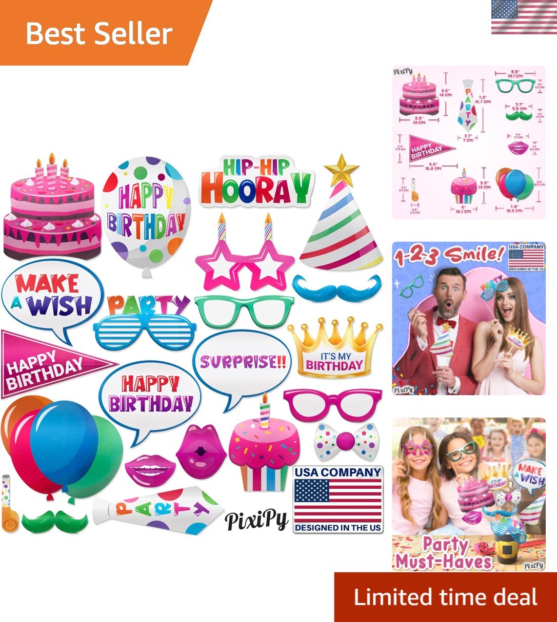Durable 22-Piece Multicolored Photo Props Kit for Memorable Birthday Parties