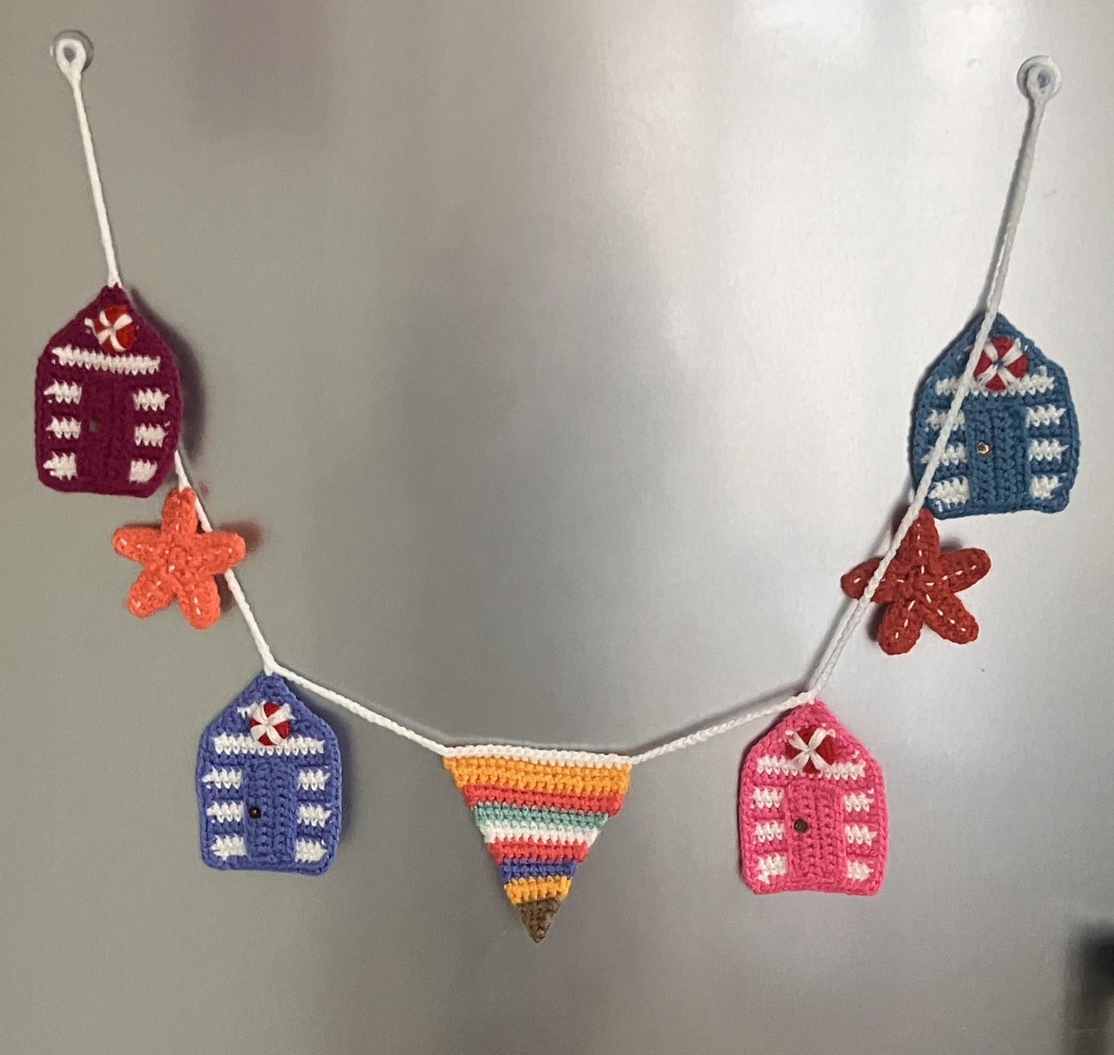 ⭐NEW Beach huts Starfish Hand Crochet Bunting Window camper SUMMER Gift