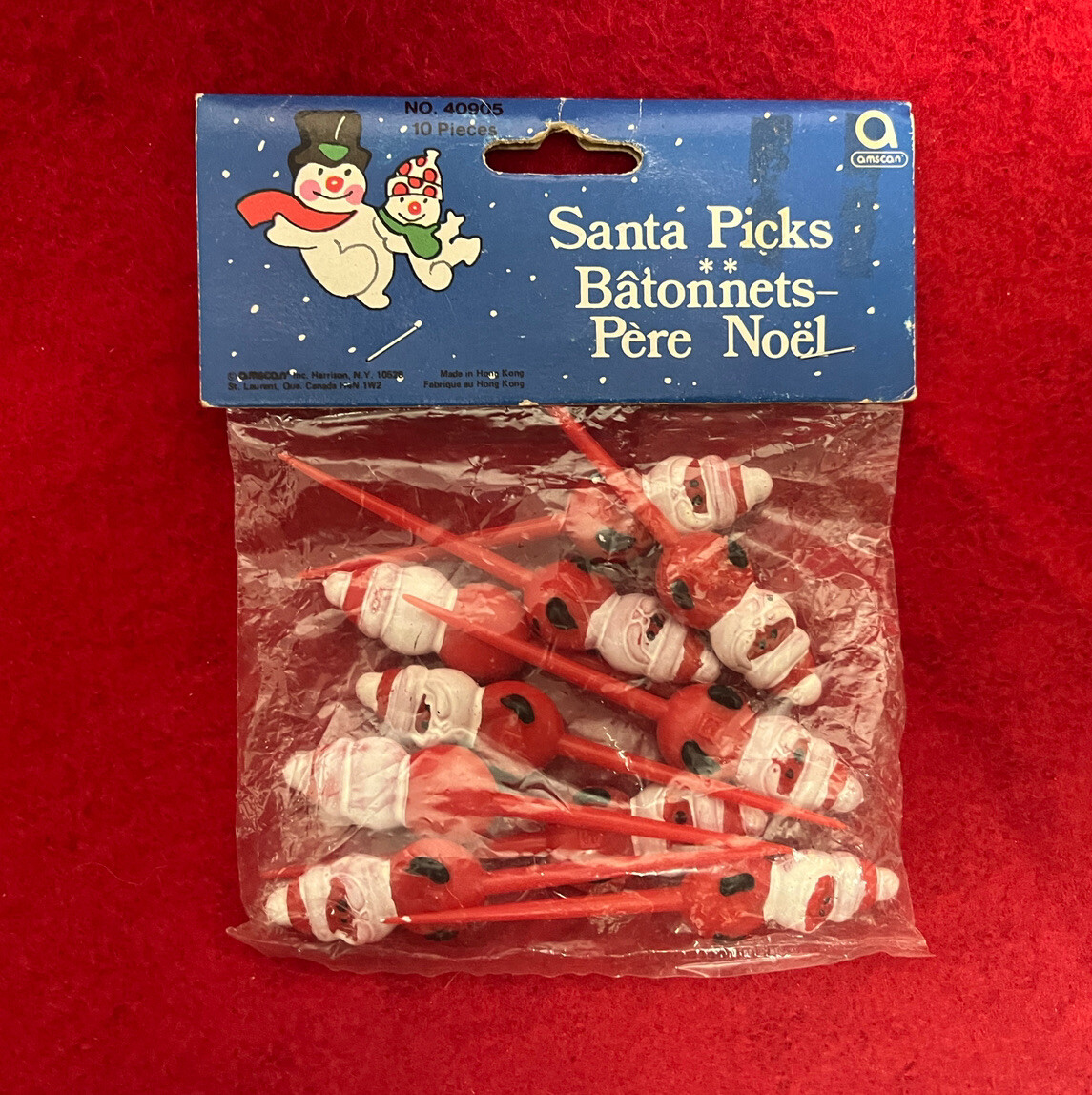 Lot Of 10 Santa Christmas Cupcake Picks Vintage Cake Decorations Toppers 3 Inch