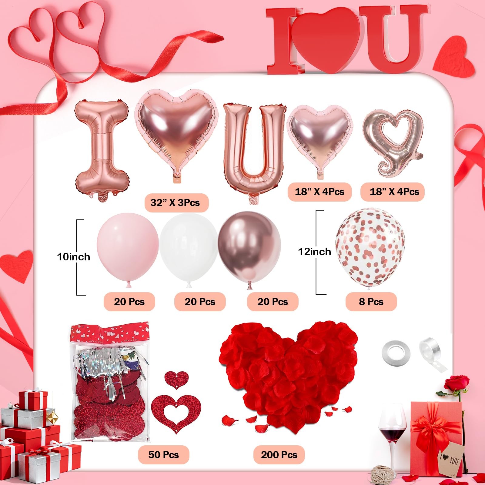 I Love You for Her/Him Balloons 87pcs Light Pink and White Rose Gold Balloon …