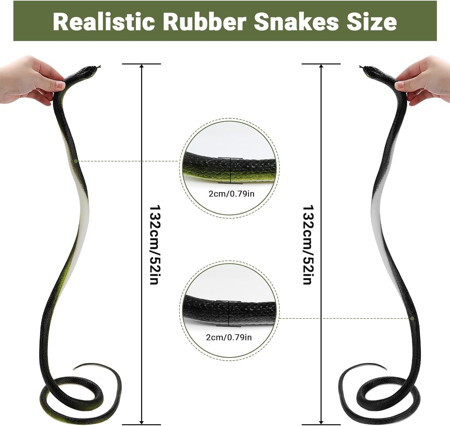 Realistic Rubber Snake, 2Pack Fake Snake Rubber Snakes Keep Birds Away,