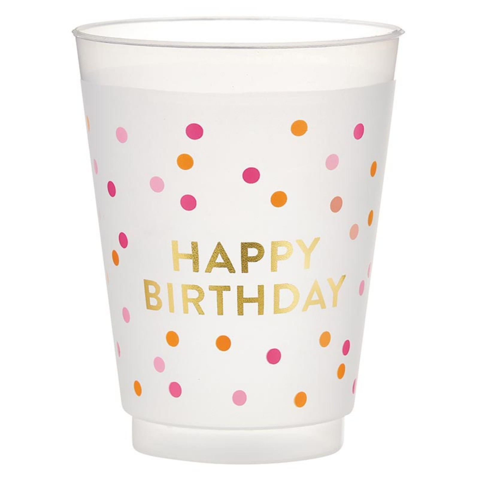 8 PCS 16-Ounce Reusable Plastic Frost Party Cups Gold Happy Birthday Love