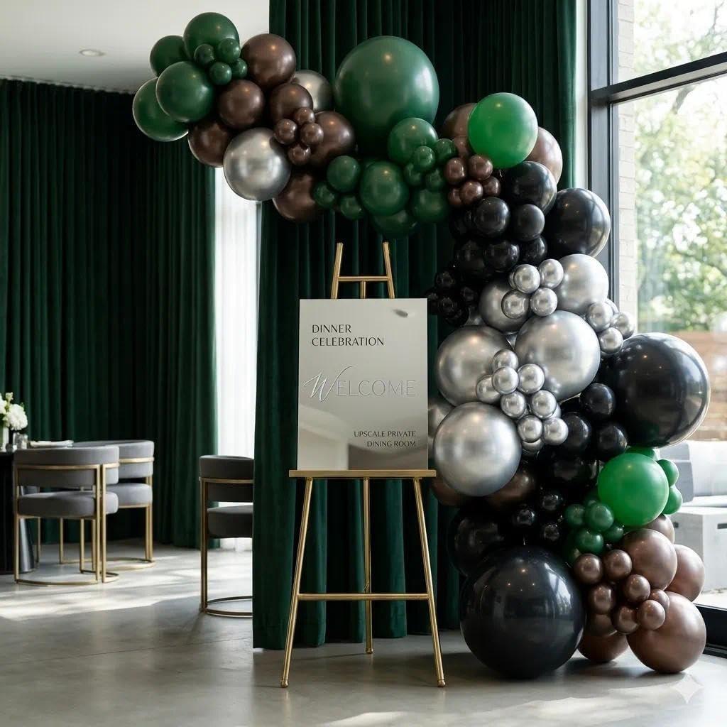 Captank Black Green Balloon Arch Double Stuffed Latex Dark Green Brown Silver