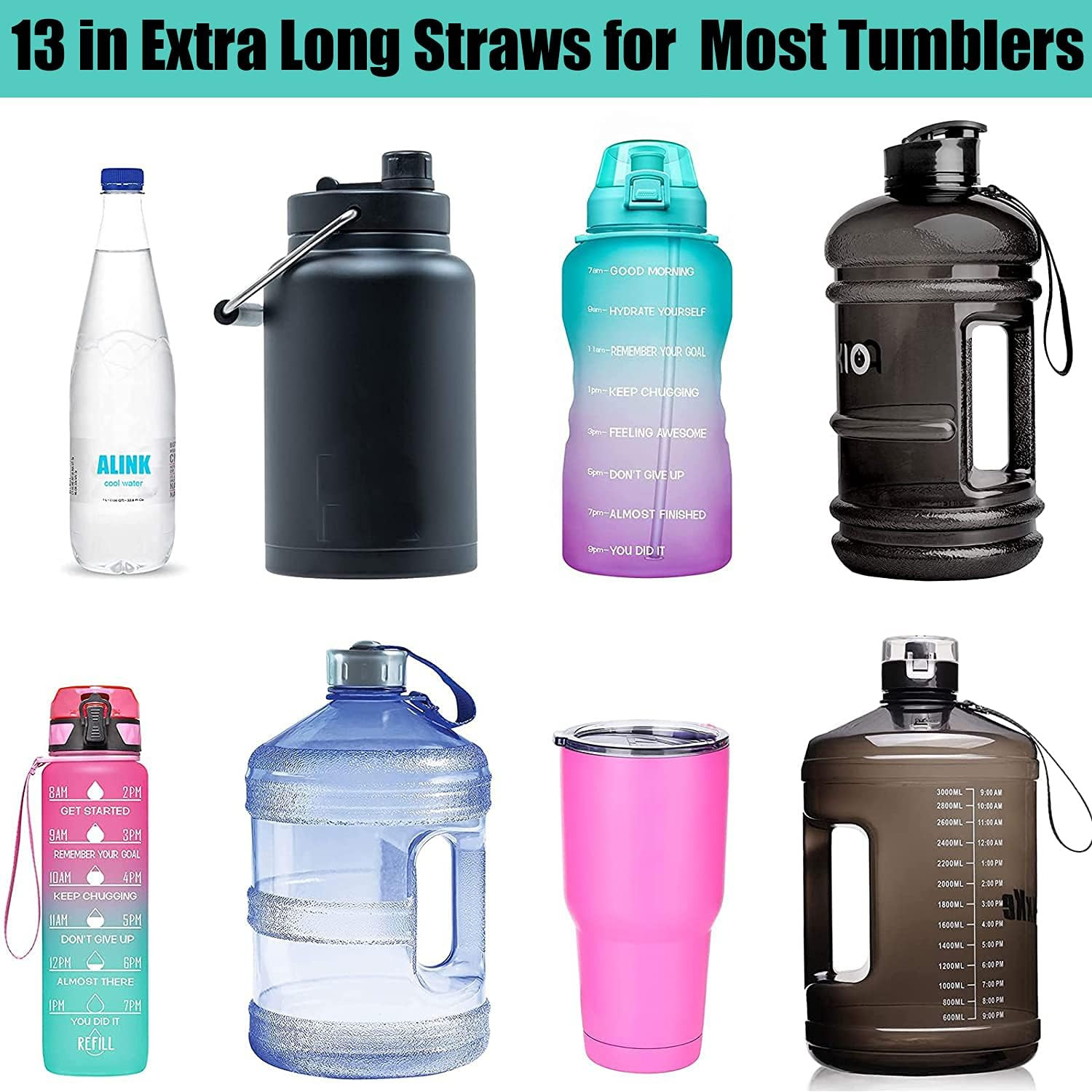 ALINK 12-Pack Reusable Plastic Clear Straws, 13 Inch Extra Long Tumbler Straws f