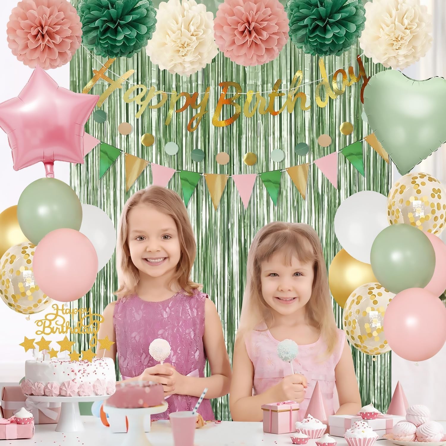 Pink Birthday Party Decorations Kit for Girls Women with Banner Foil Balloons