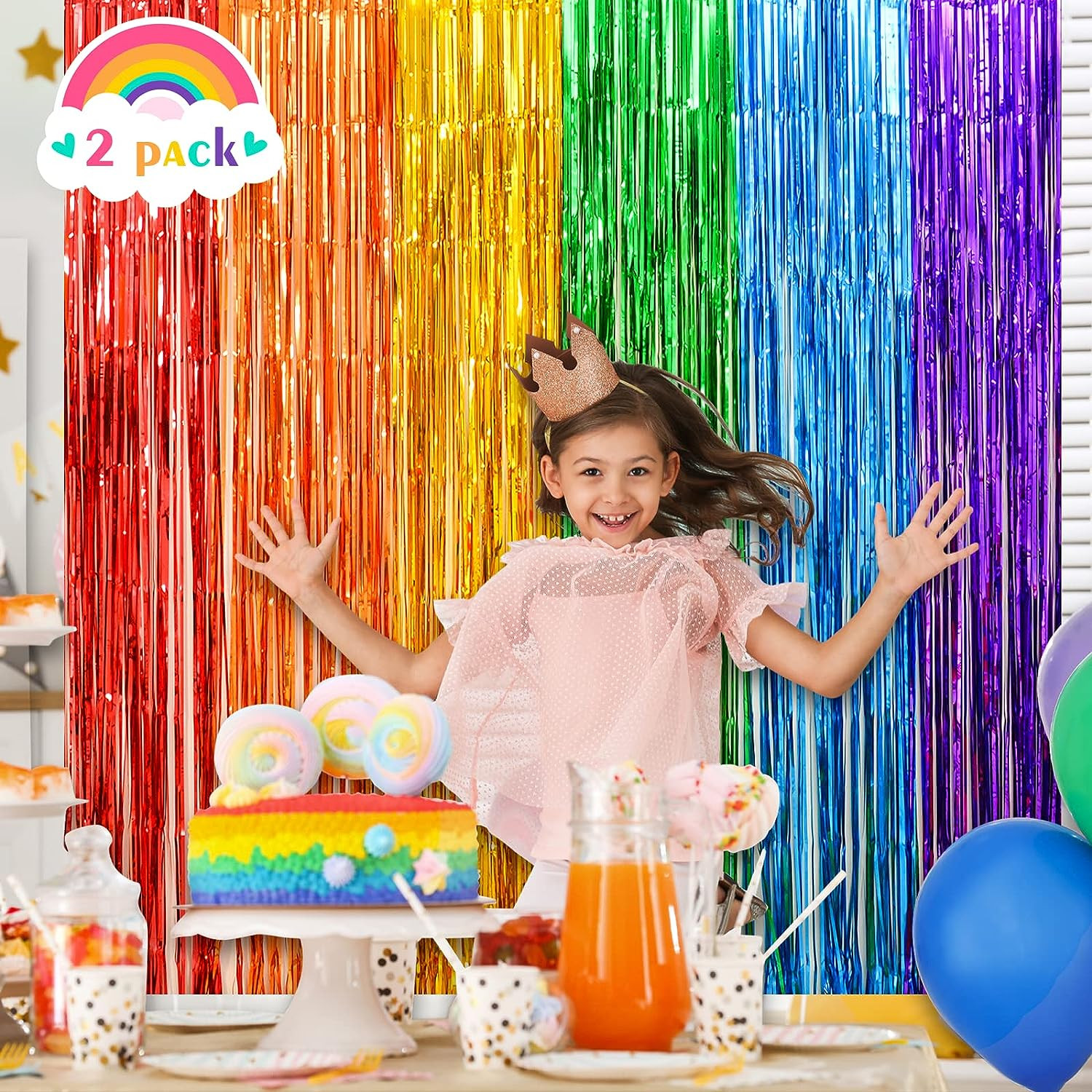 Rainbow Party Decorations, 2 Pack 3.3X6.6Ft Pride Decorations, Cartoon Birthday