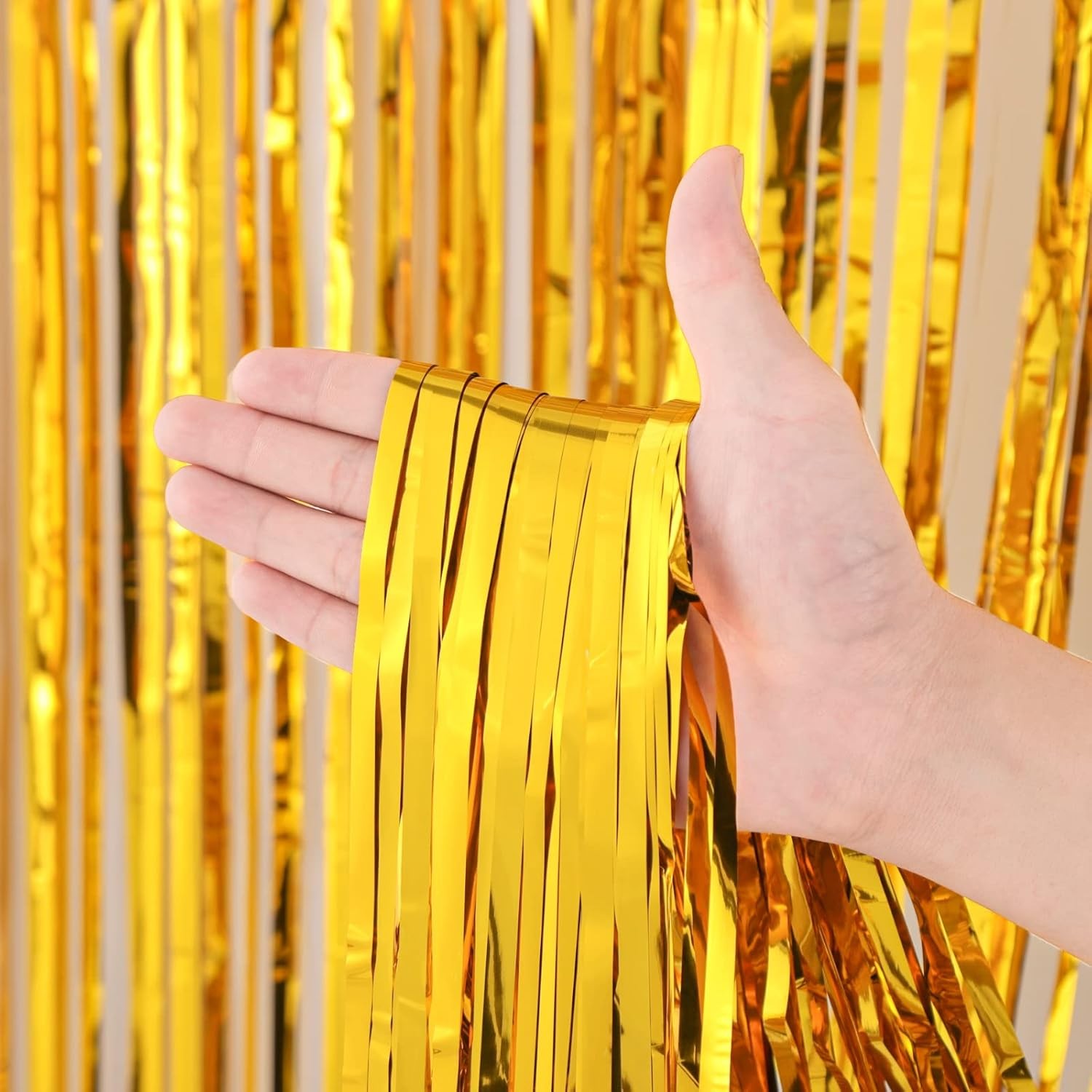 3 Pack 3.3×8.2 Feet Gold Foil Fringe Backdrop Curtains, Tinsel Streamers, Fringe