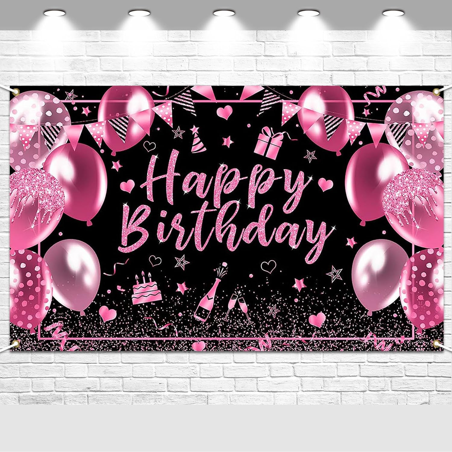 Pink Birthday Banner Decorations Pink and Black Happy Birthday Banner Pink Birth