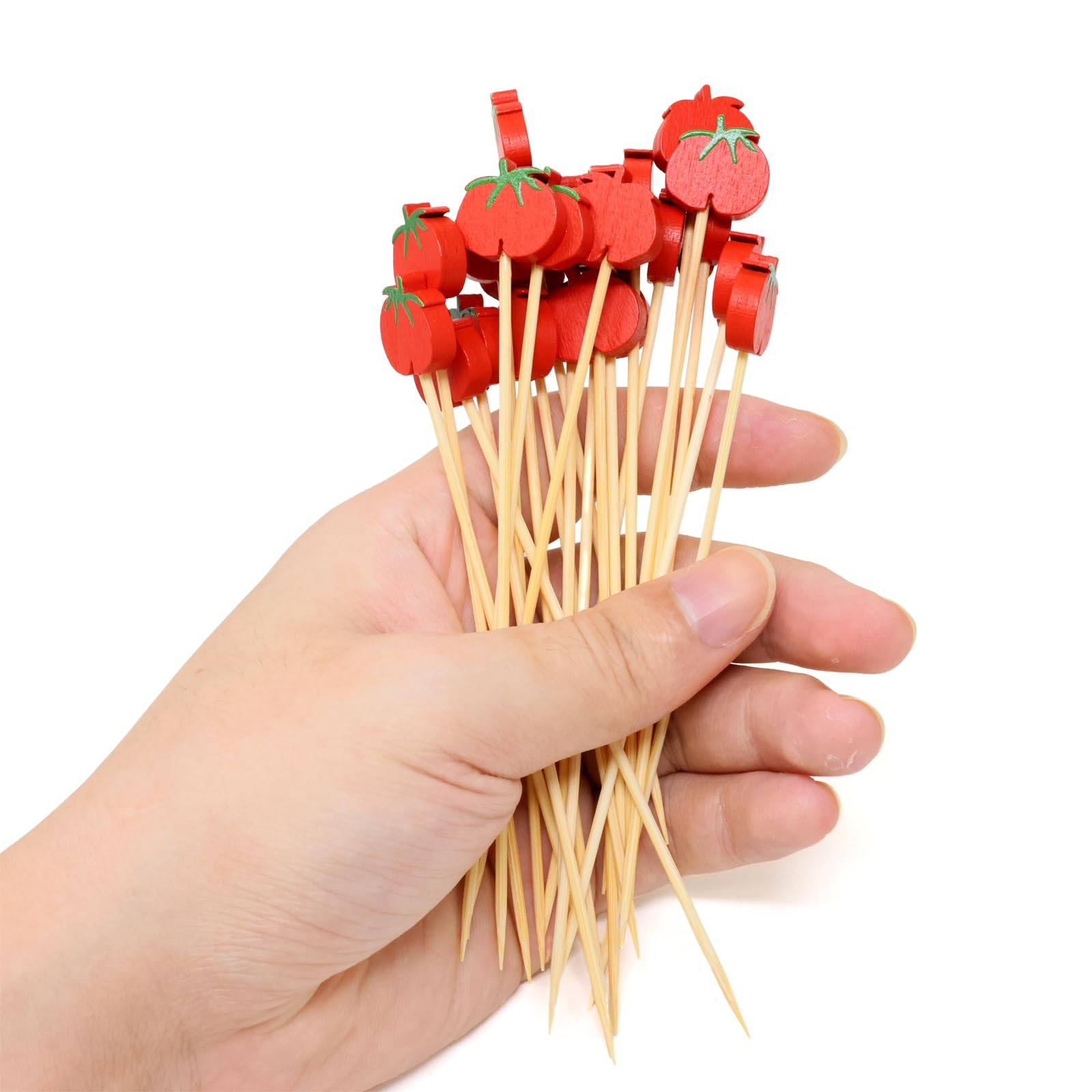 100PCS Tomato Bamboo Cocktail Picks Fruit Food Hamburger Toothpicks Cupcake T…