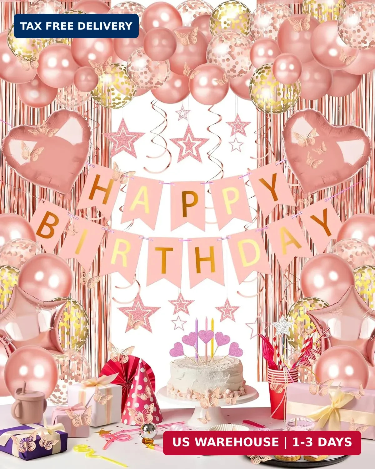Lutoys Rose Gold Happy Birthday Party Decorations, Happy Birthday Banner, Rose G