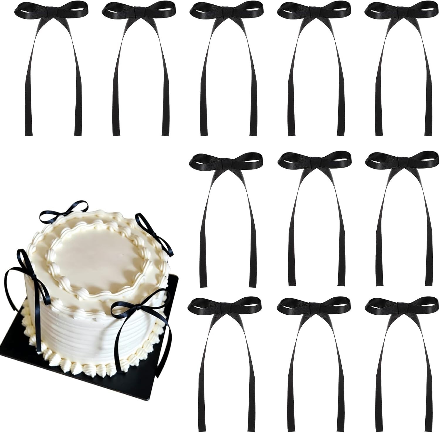 Versatile 30 PC Black Ribbon Bow Cupcake Toppers for All Occasion Celebrations