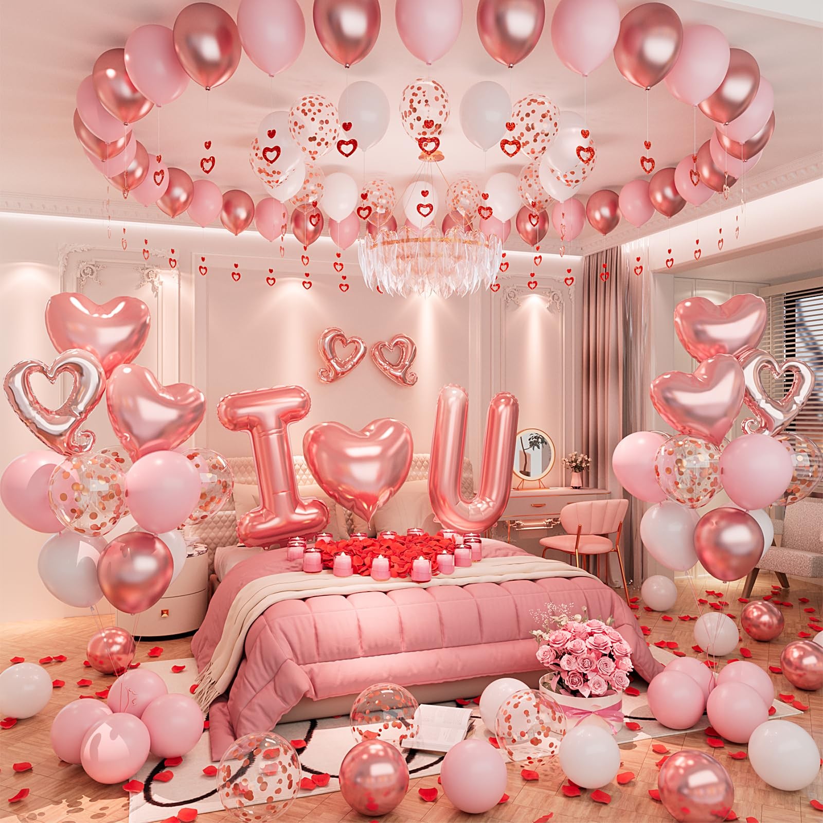 I Love You for Her/Him Balloons 87pcs Light Pink and White Rose Gold Balloon …