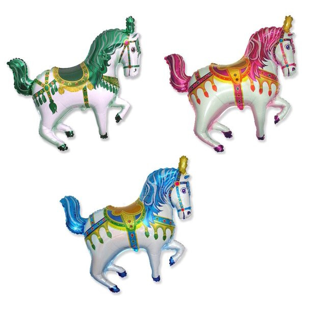 Blue Pink and Green (3 Pieces) 35″ Carousel Fair Carnival Horse Mylar Foil Ballo