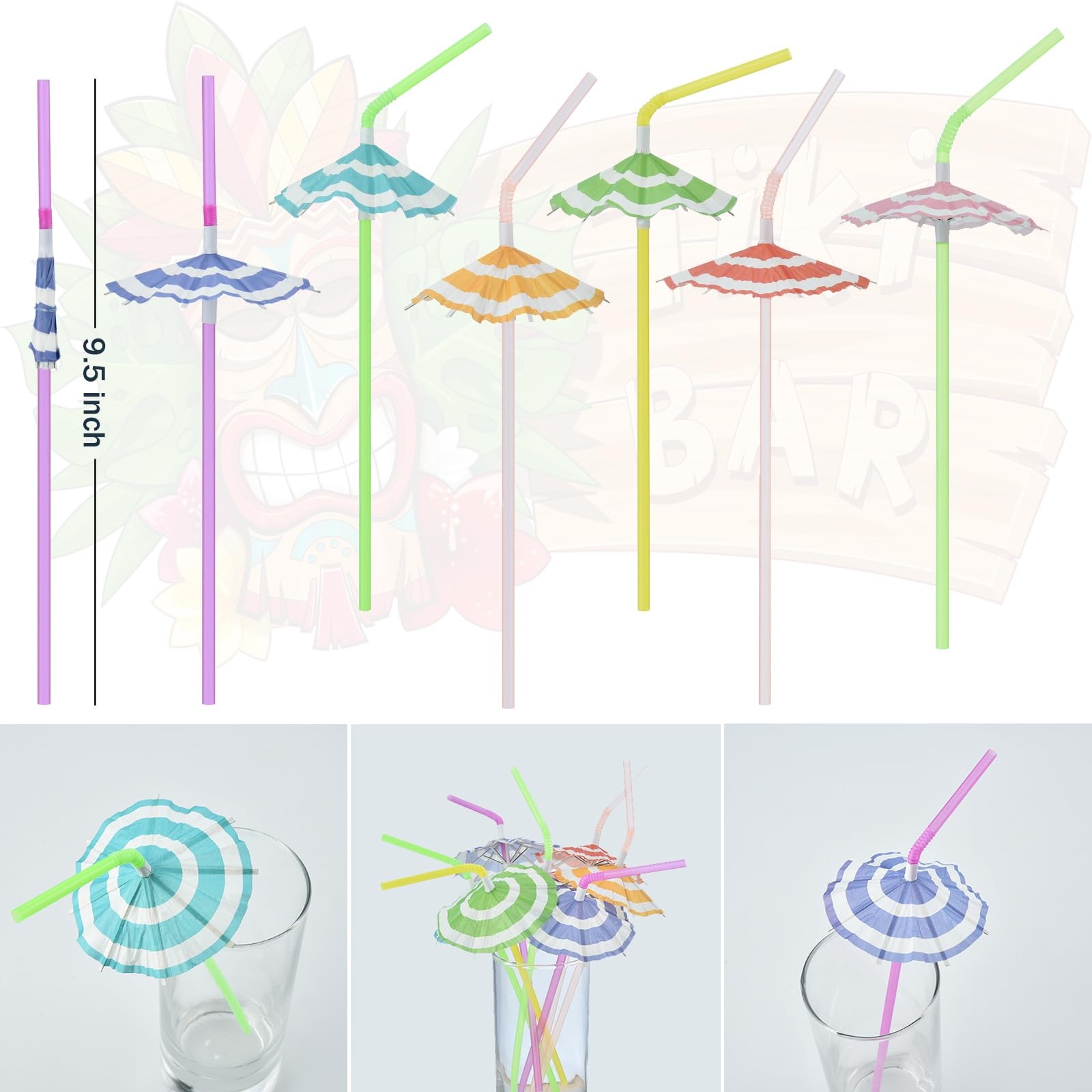 ALINK 100 PCS Umbrella Straws, Long Cocktail Drink Umbrellas Fancy Flower Bar St