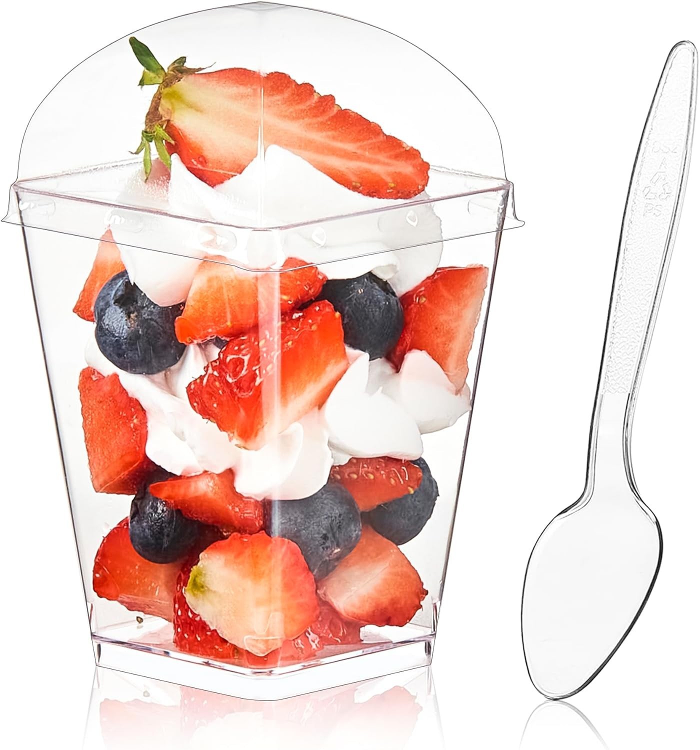50 Pack 5 Oz Dessert Cups with Lids and Spoons, Clear Plastic Parfait Appetizer