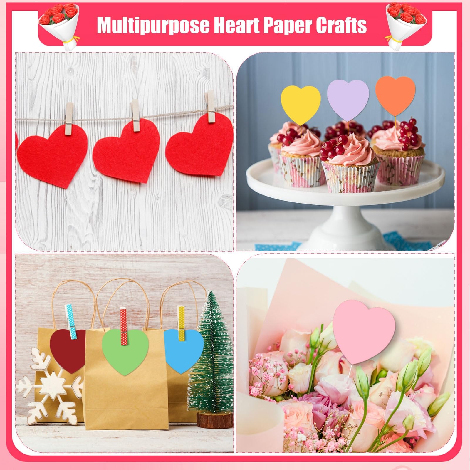 600 PCS 2 Inch Assorted Color Heart Paper Cutouts Cardstock Die Cuts Decor