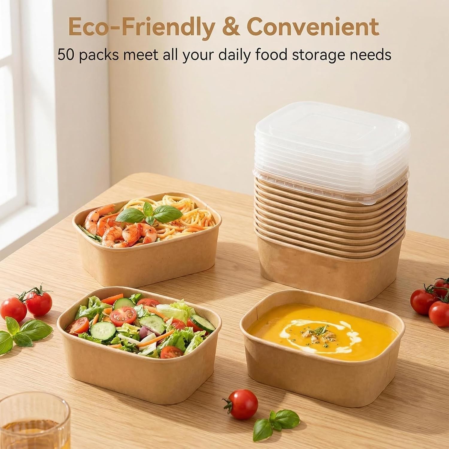50 Pack Disposable Meal Prep Containers, 25oz Disposable Large Paper Bowls with