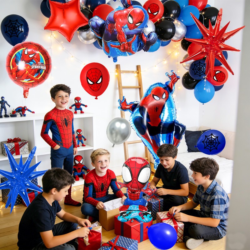 Spider Man Birthday Balloon Arch Kit, 87 Pcs Spider Man Balloon Foil Balloons