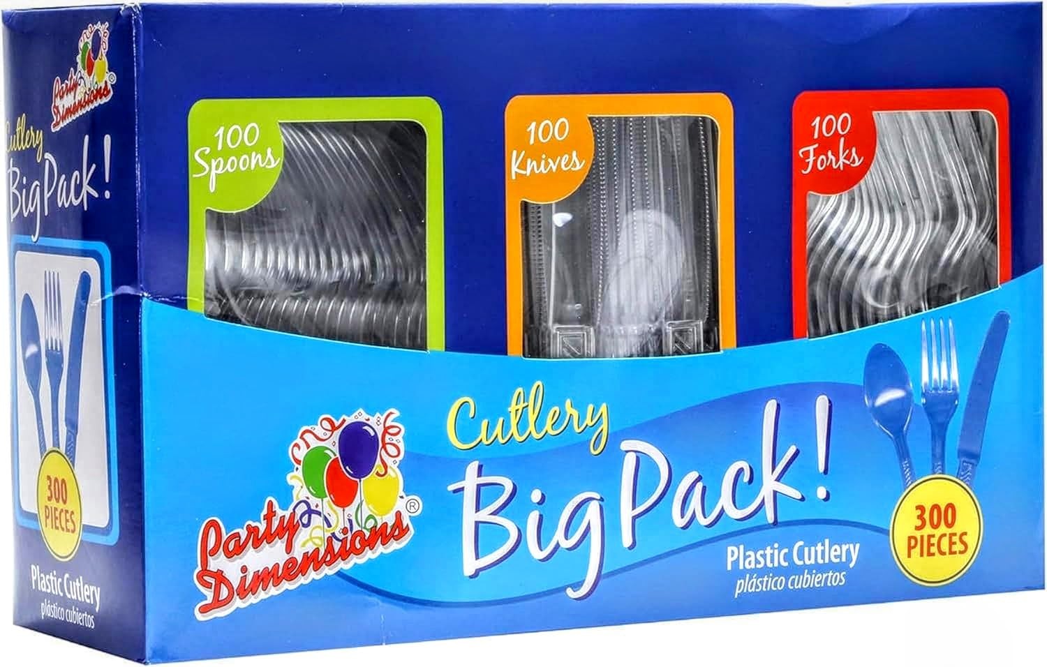 Party Dimensions 300 Count Plastic Cutlery Combo Disposable Clear Plastic
