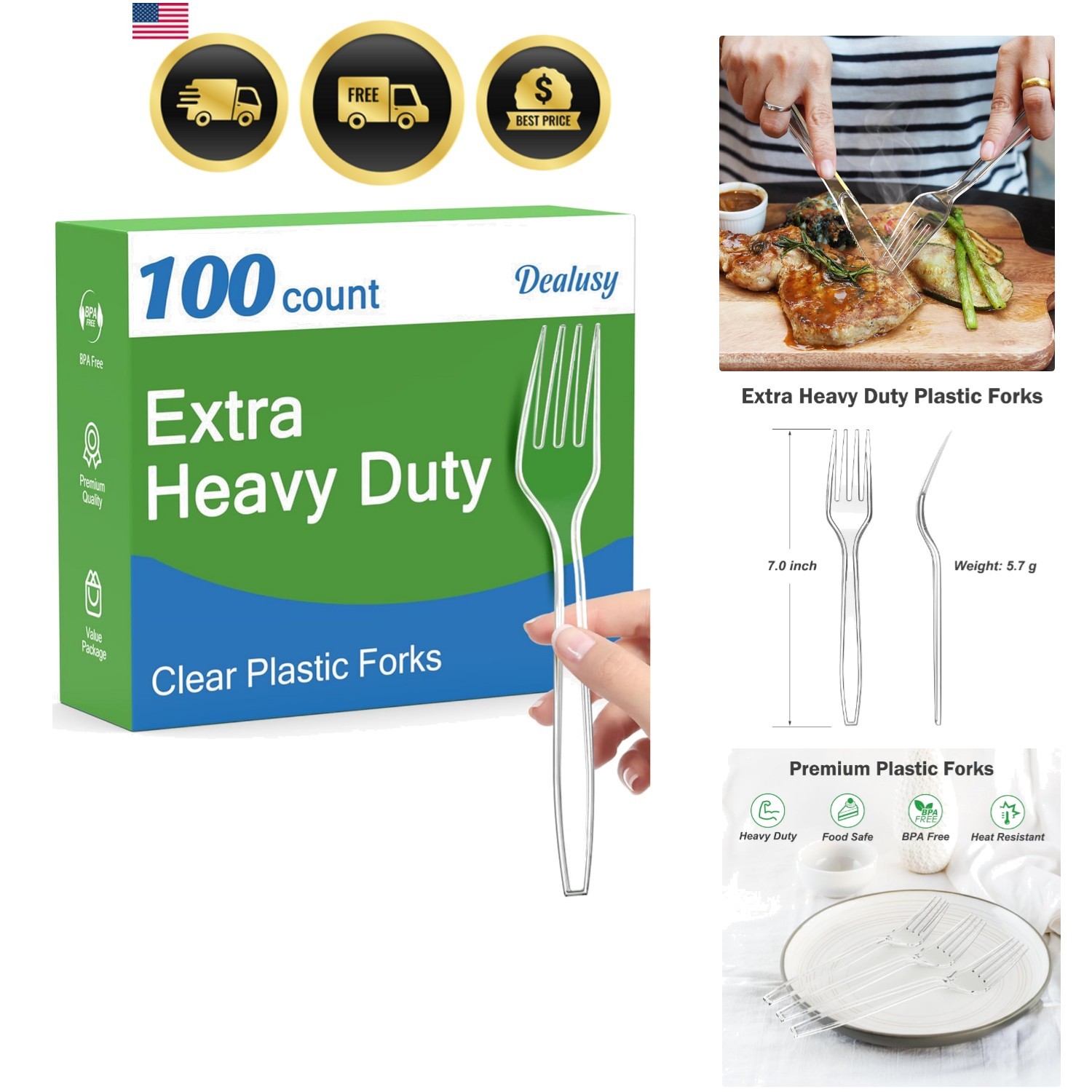 100 Count Extra Heavy Duty Clear Plastic Forks Disposable, BPA-Free, Heat Res…