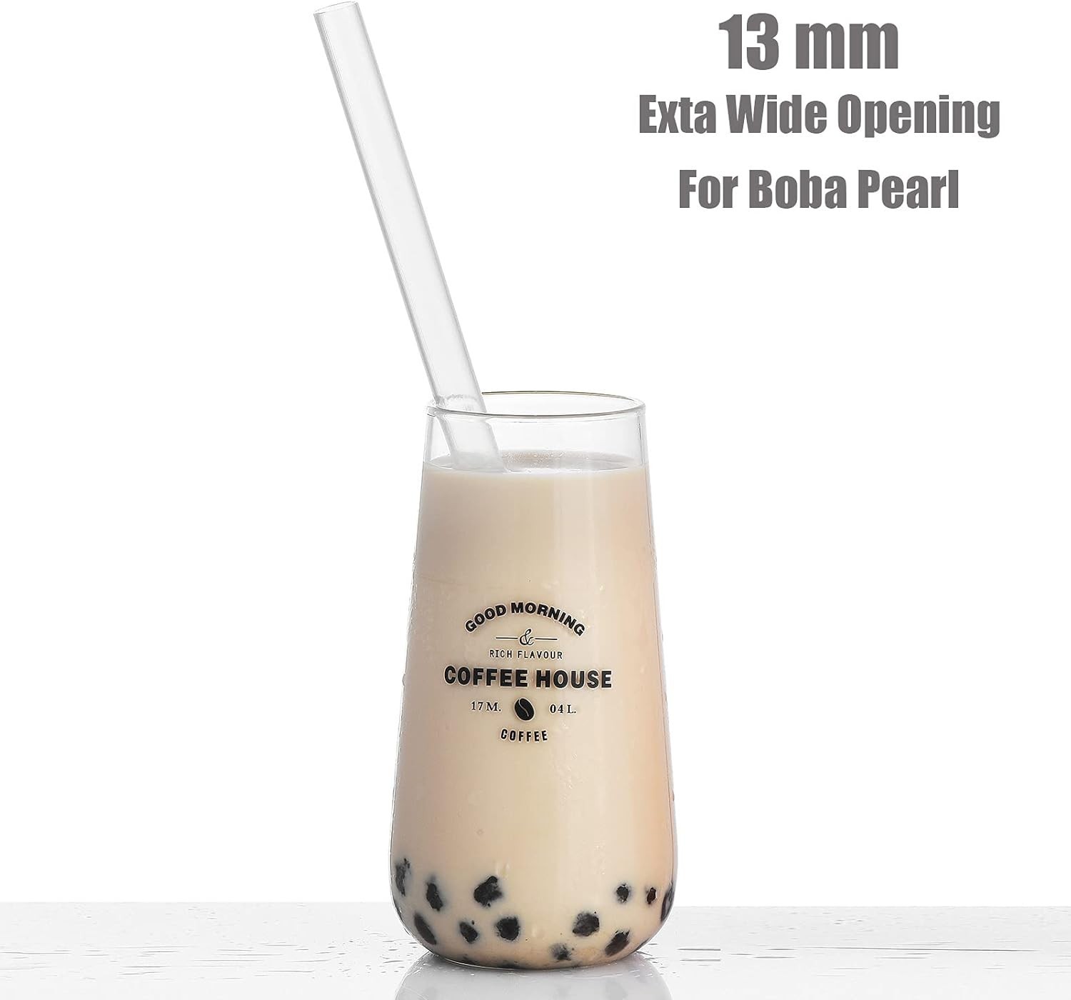 ALINK Reusable Clear Boba Straws, 13 mm x 10.5 in, Jumbo Hard Plastic Smoothie S