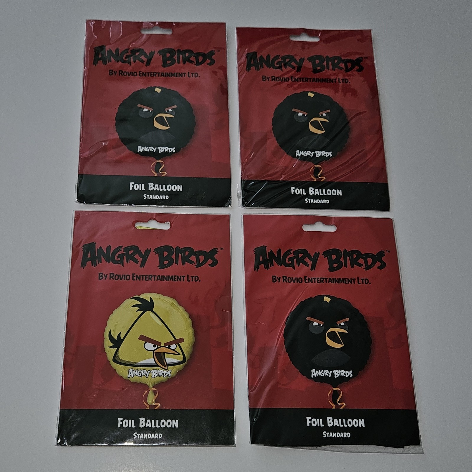 NEW 4 Angry Birds Foil Balloons Lot Party Supplies 18″ Black Yellow Birthday