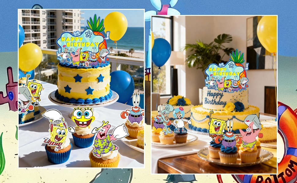 SpongeBob Birthday Cake Toppers SpongeBob Party Decorations Cupcake Toppers Set
