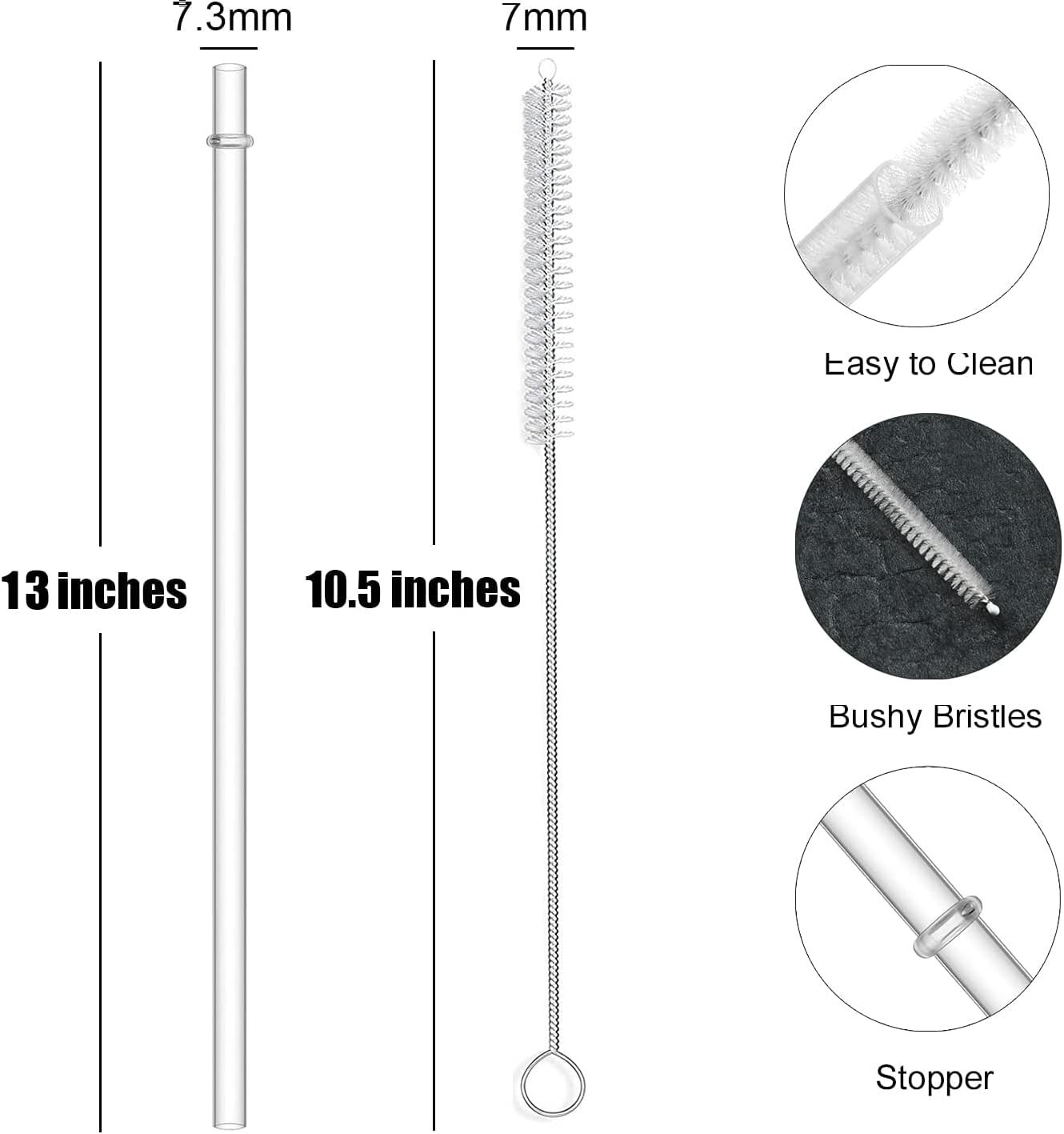 BPA-Free 13 Inch Reusable Clear Straws for 32oz to 1 Gallon Bottles – 12 Pack
