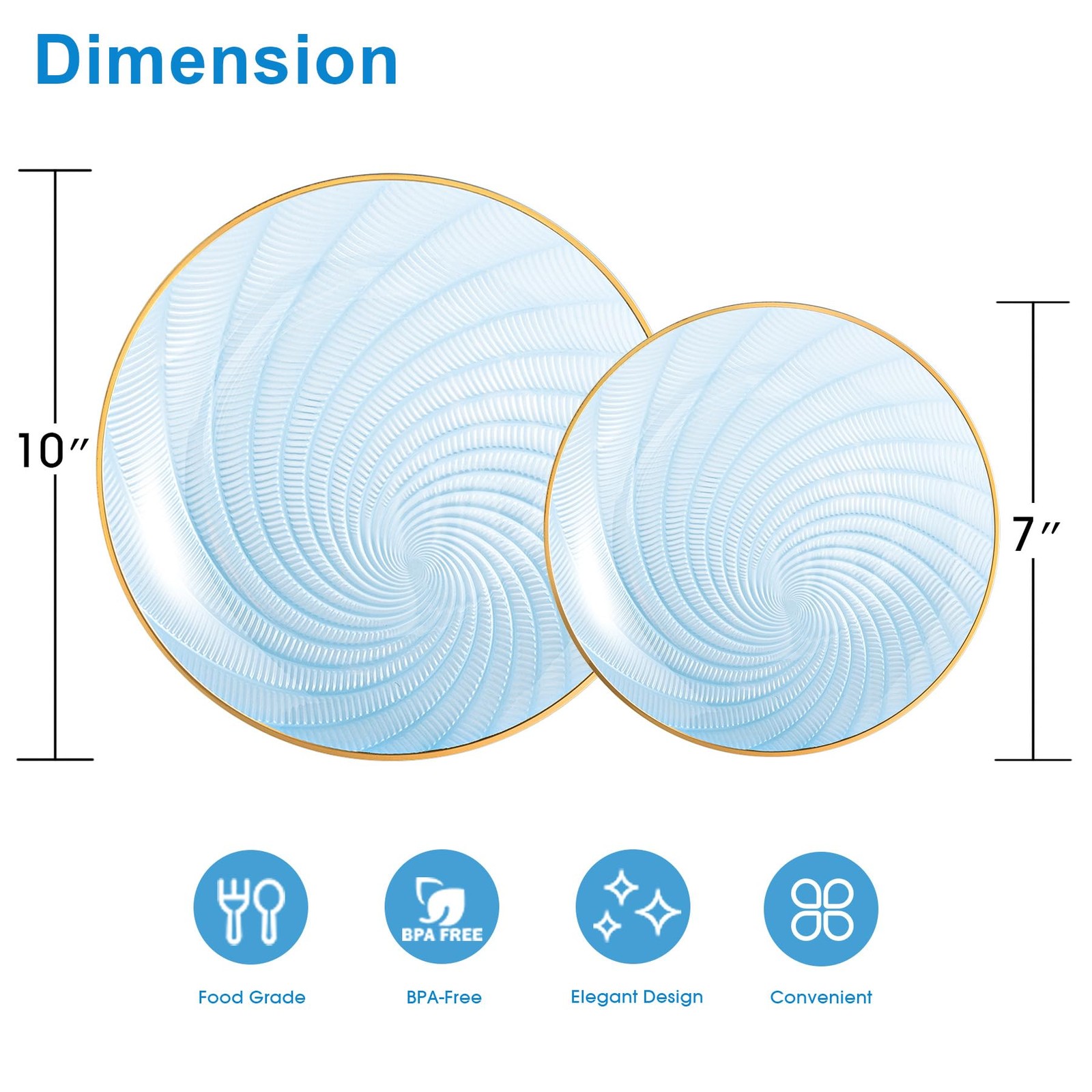60PCS Blue Plastic Plates for Party, Heavy Duty Disposable Plate with Gold Ri…