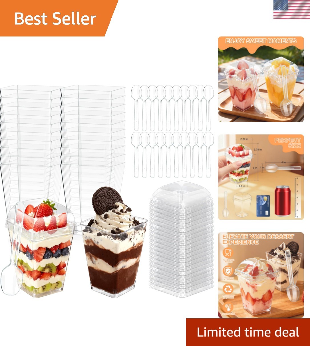 5oz Plastic Dessert Cups with Lids and Spoons, Clear Small Yogurt Parfait Cup…