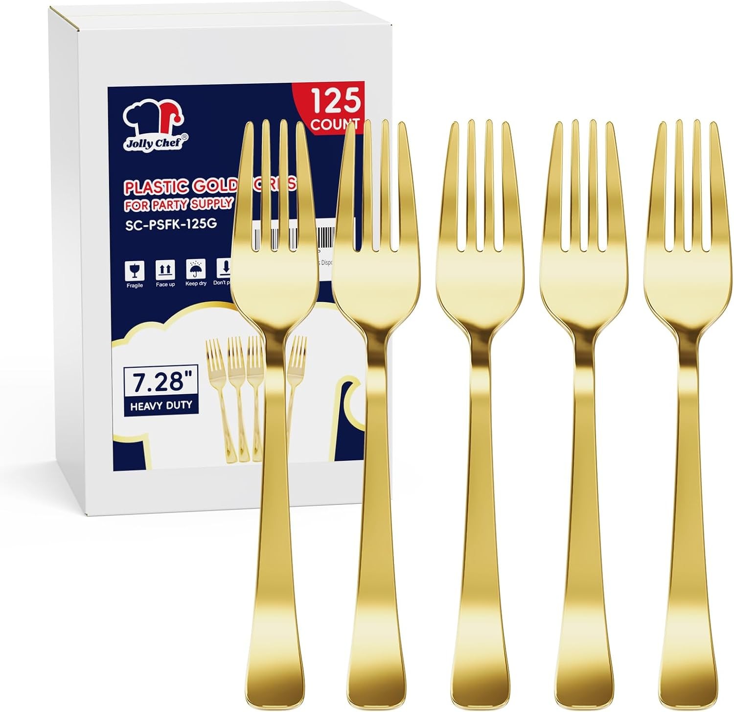 125 Count Gold Plastic Forks Heavy Duty, 7.28 Inch Gold Forks Disposable Heat