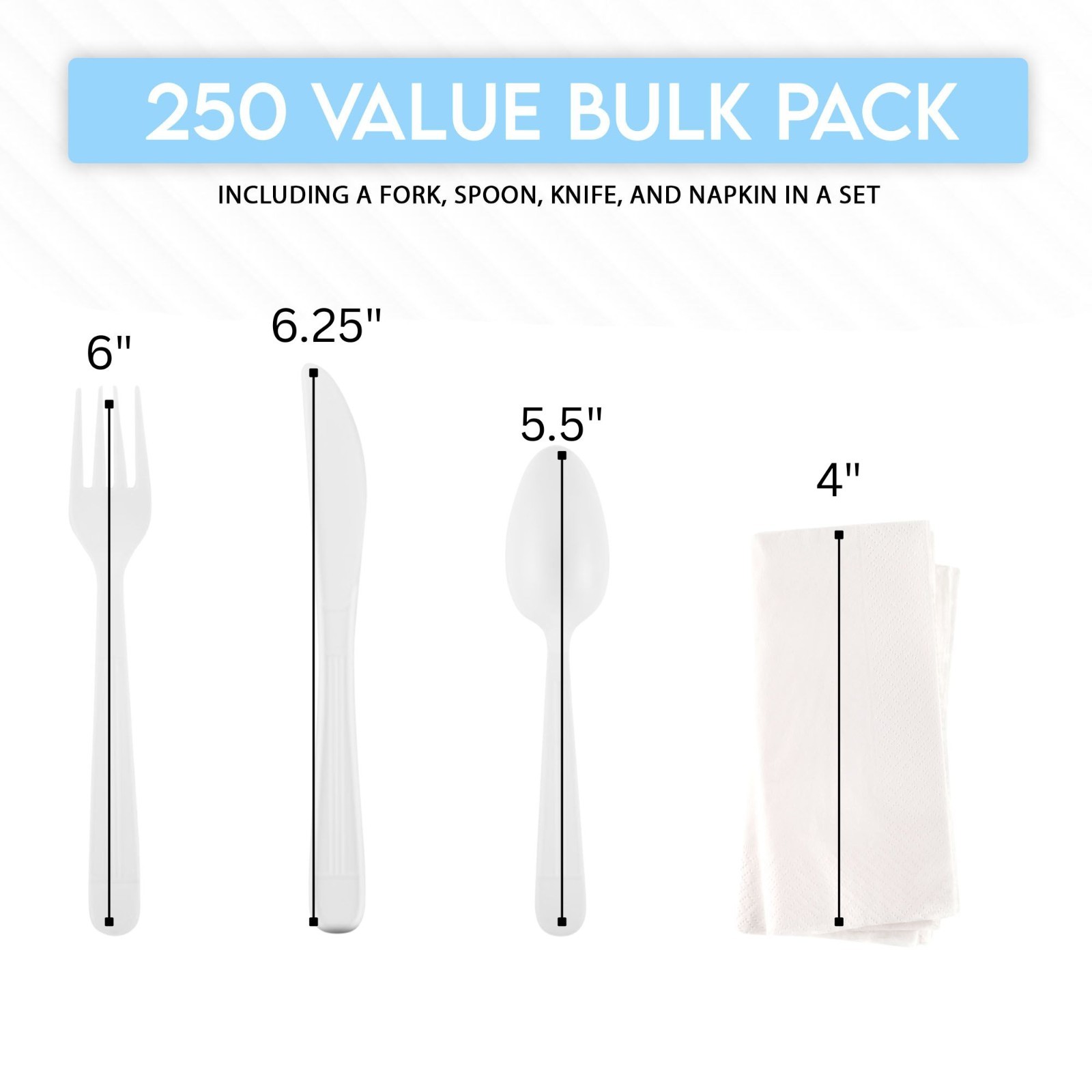 4Pcs White Medium Weight Wrapped Polypropylene Plastic Cutlery Pack with Napkin