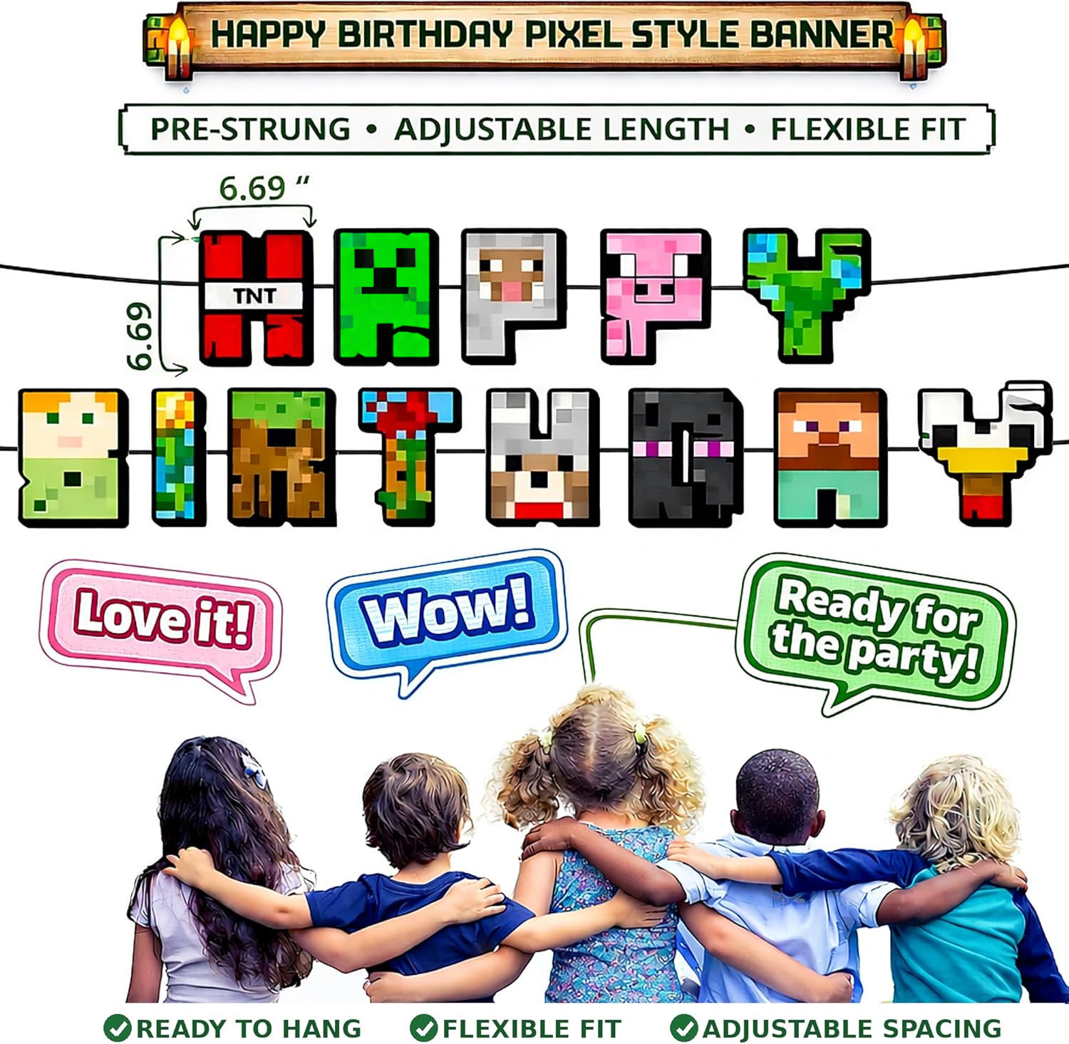 Pixel Birthday Party Decorations, Party Supplies Set Including Banner Tableware