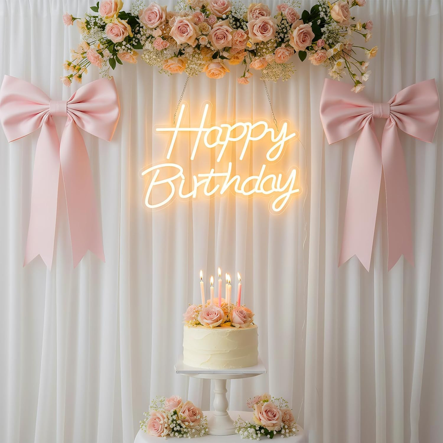 Happy Birthday Neon Sign for Backdrop, LED Happy Birthday Light up Sign, USB