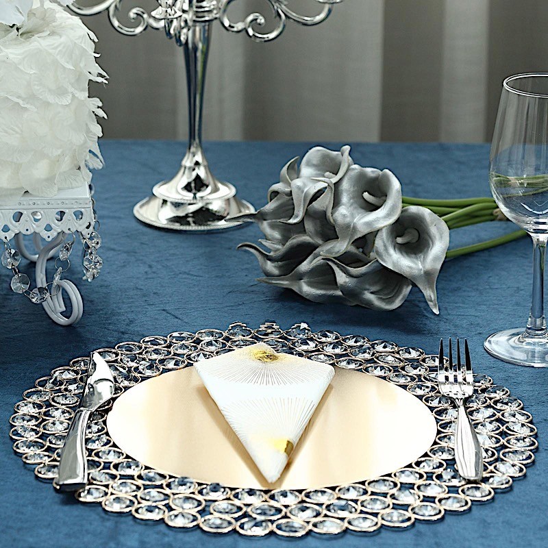 4 GOLD 14″ Metal Crystal Beaded Round Charger Plates Wedding Party Supplies